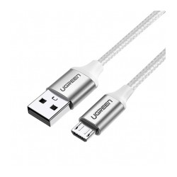 Cable UGREEN USB-A a Micro-USB 1m, Carga Rapida, Nylon Blanco - 60151