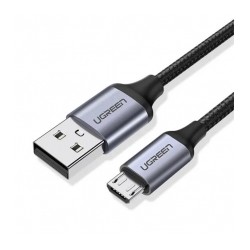 Cable UGREEN USB-A a Micro-USB 1.5m, Carga Rapida, Nylon Negro - 60147