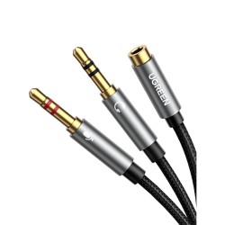 Adaptador UGREEN Cable de Divisor de 2 Clavijas de Auricular/Micrófono Separadas 3.5mm Macho a Mic y Audio 3.5mm Hembra para Aur