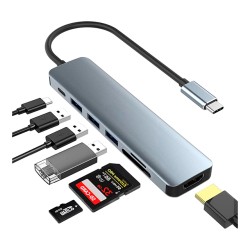 Hub WTDD USB C, 7 en 1 Adaptador Tipo C Multipuertor con 4K HDMI,3 USB Puertos 3.0, USB C 100W PD Carga, Lector de Tarjetas SD/M