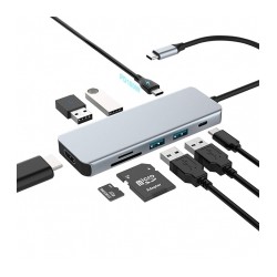 Hub Dashline 9 en 1 USB C, Multipuerto USB C, USB 3.0, USB 2.0, HDMI, Lector MicroSD/SD, USB Tipo-C 100w - X0048XJNSL